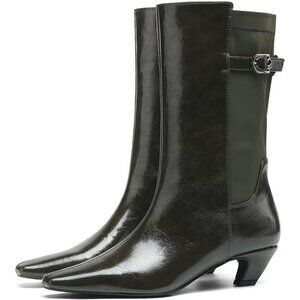 Women's Green Kitten Heel Comfortable Stylish Casual Footwear Pointed Toe Boots